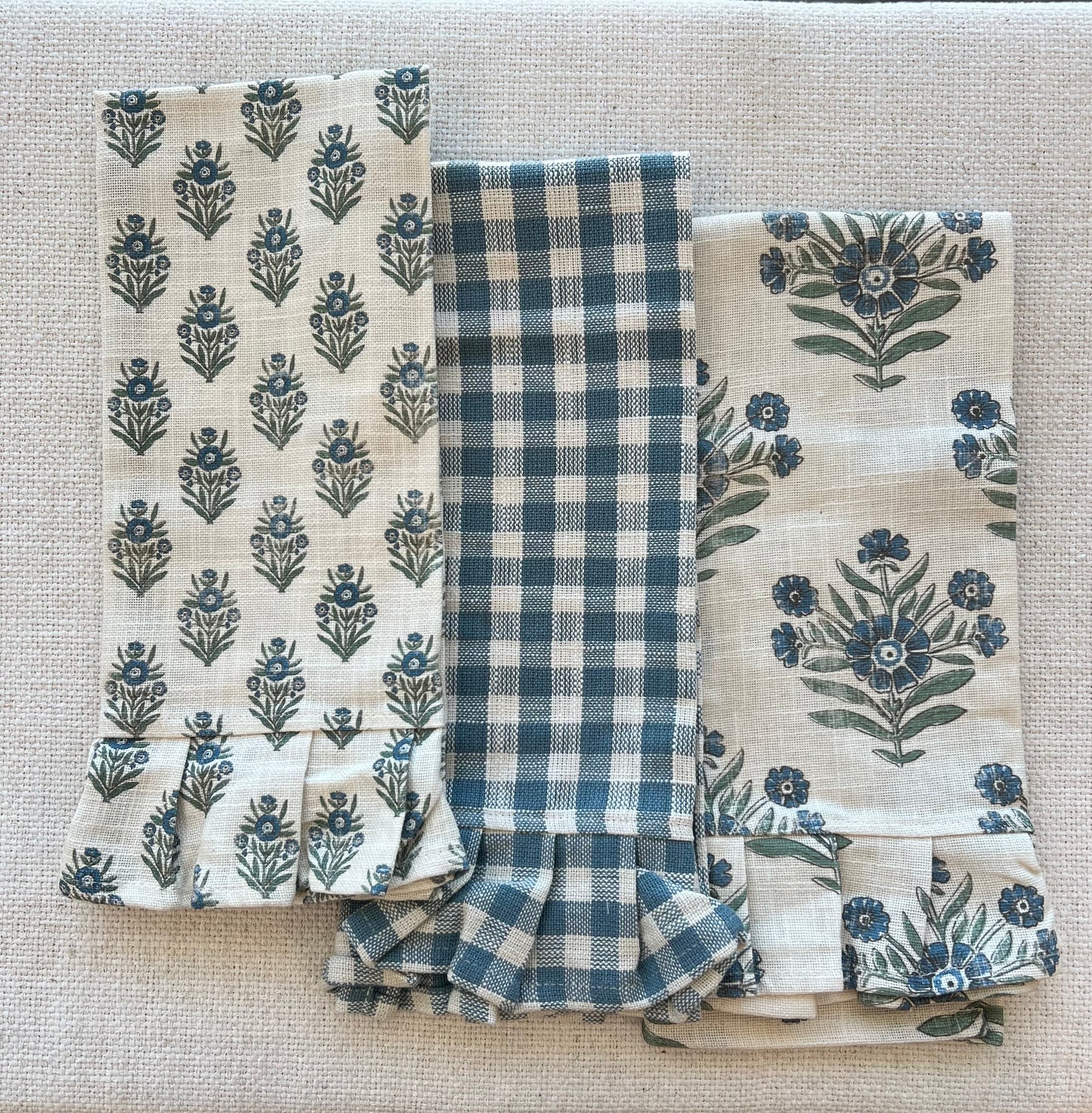 Blue Block Print Tea Towels - 3 Styles