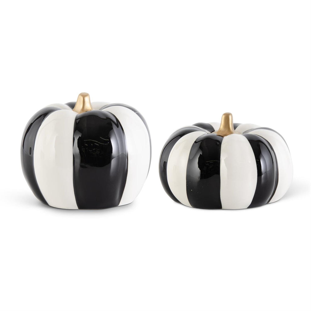 Ceramic Black and White Striped Pumpkin