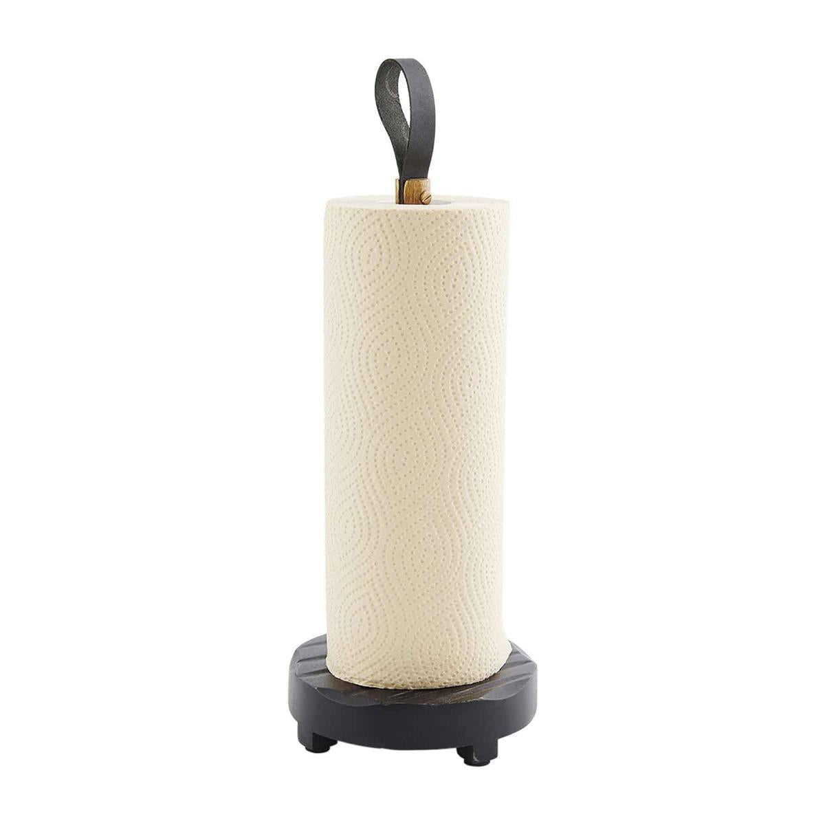 Black Paper Towel Holder with Leather Loop