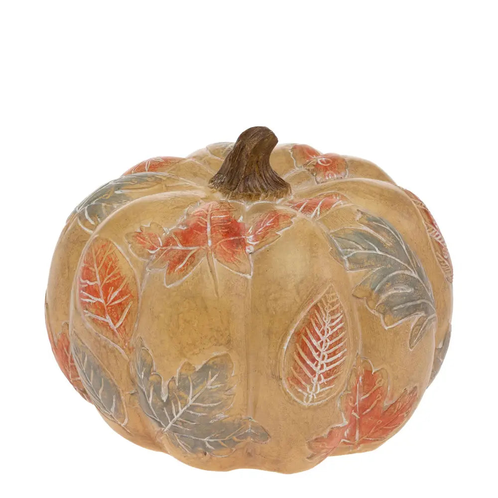 Mustard Carved Leaves Pumpkin