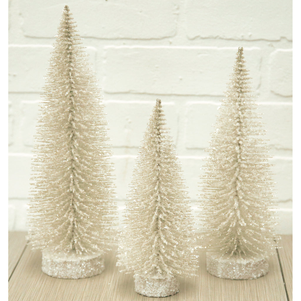 Glittered White Bottle Brush Tree - 3 Sizes