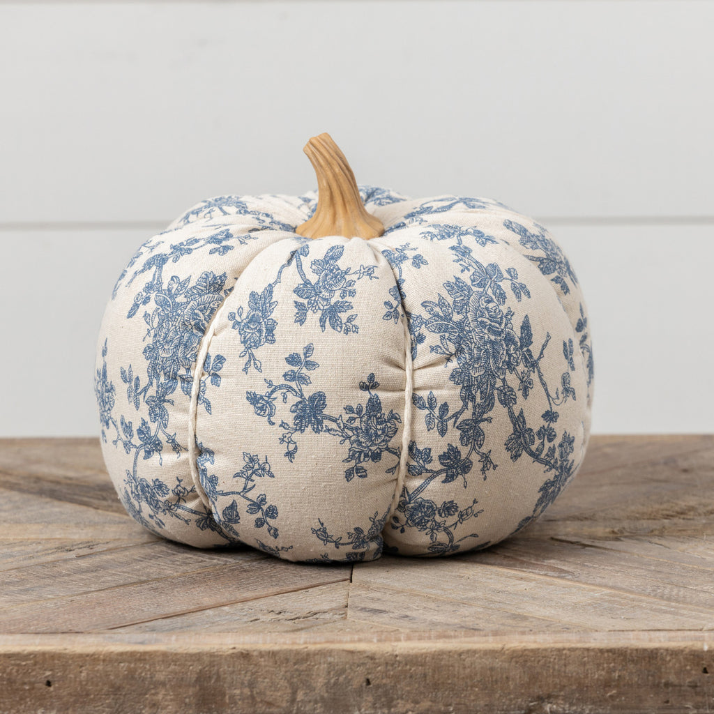 Blue Floral Pumpkin - Medium