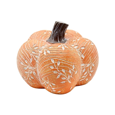 Orange Leaf Engraved Resin Pumpkin - Short