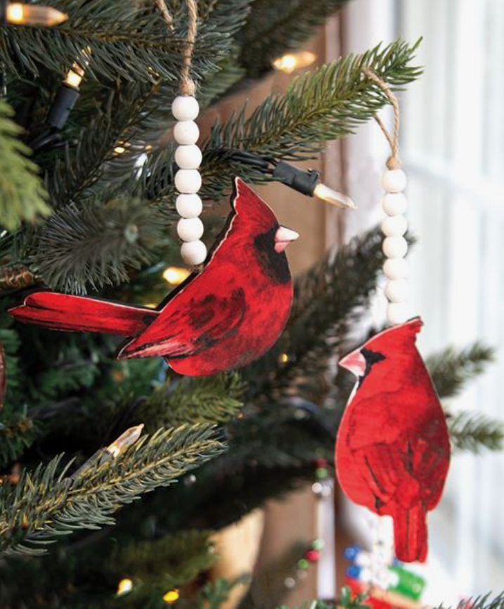 Wood Beaded Cardinal Ornament