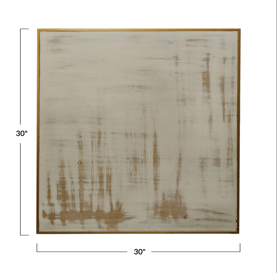 Cream Hand-Painted Wall Decor with Abstract Print/ Gold Frame