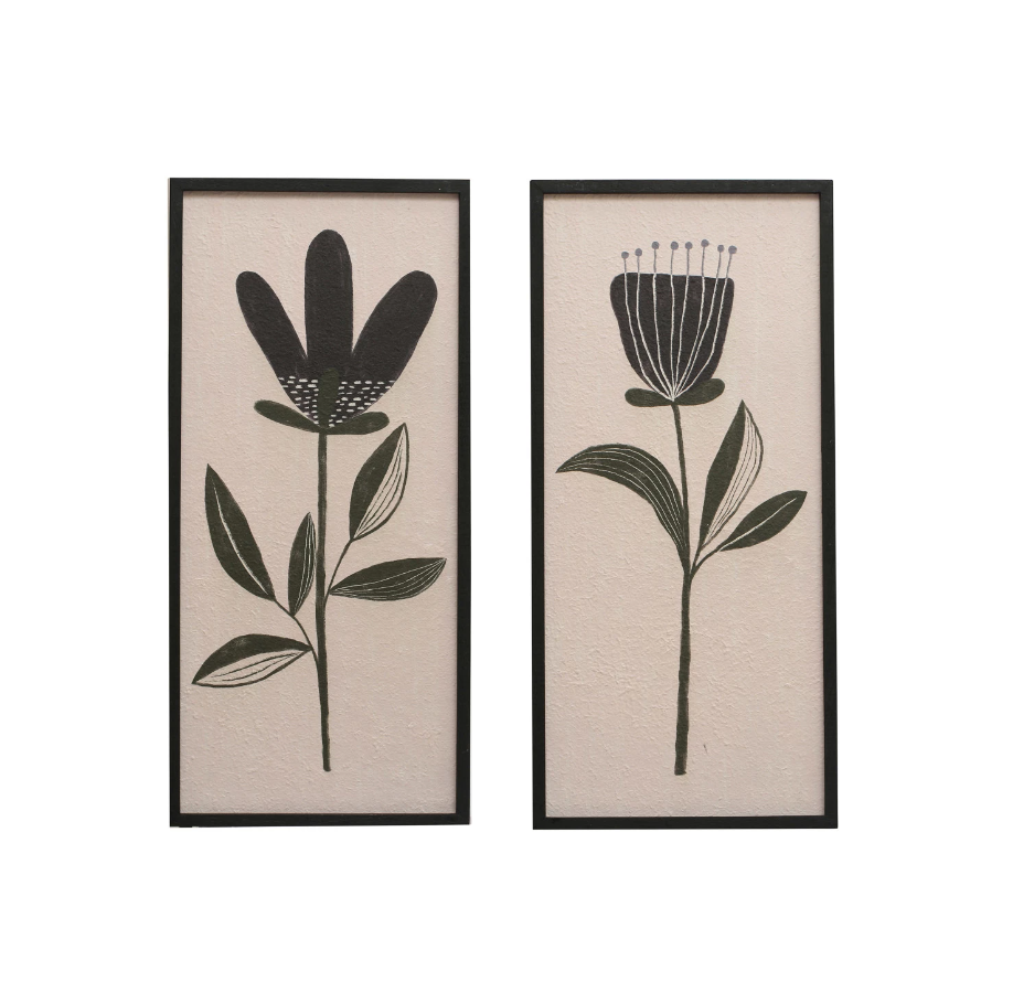 Framed Textured Flower Wall Decor - Set of 2