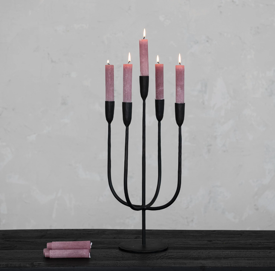 Hand-Forged Metal Candelabra- Black