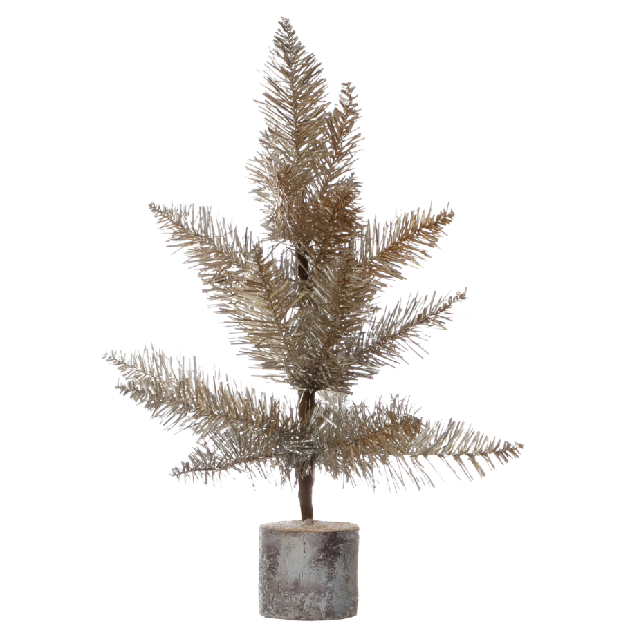 Tinsel Tree with Wood Slice Base