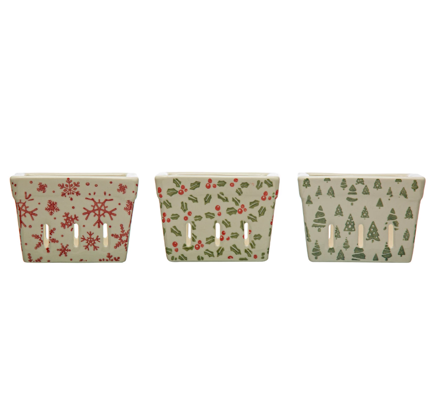 Hand-Stamped Stoneware Berry Basket