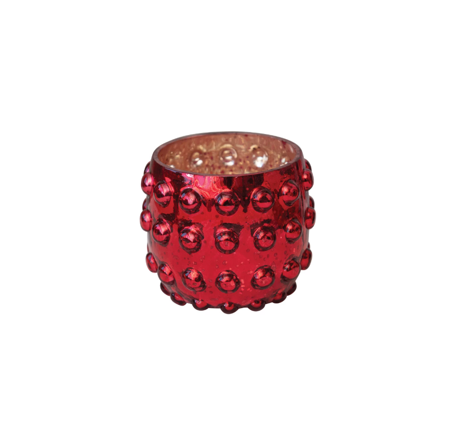 Mercury Glass Hobnail Votive Holder, Red
