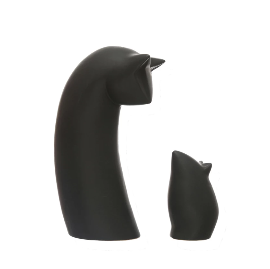 Stoneware Cat & Mouse Statues, Matte Black, Set of 2