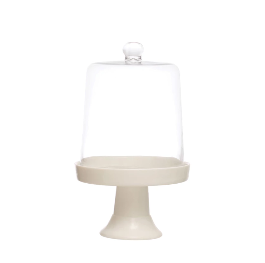 White Glass Pedestal with Cloche