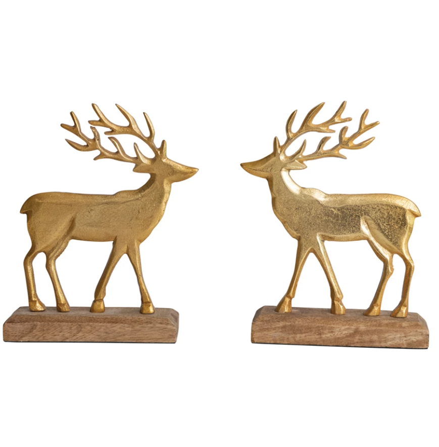 Cast Aluminum Deer on Mango Wood Base- Large