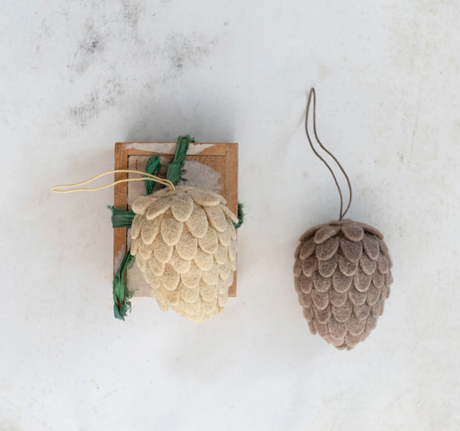 Wool Felt Pinecone Ornament, 2 Colors