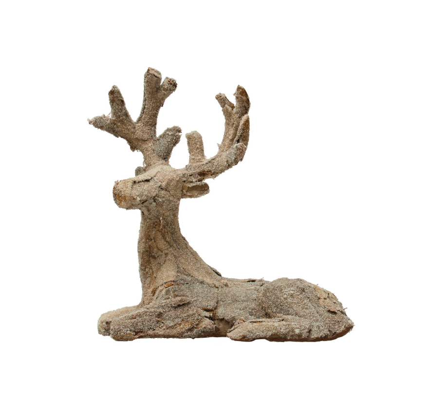 Plastic & Bark Lying Deer