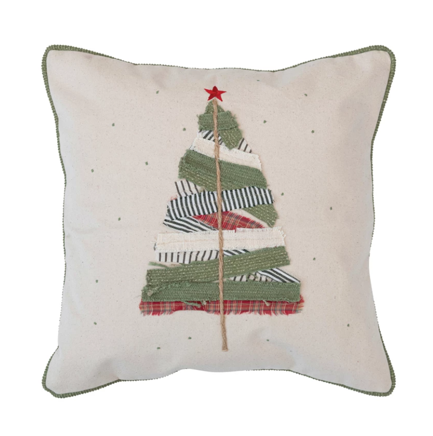 Square Cotton Pillow w/ Appliqued Tree