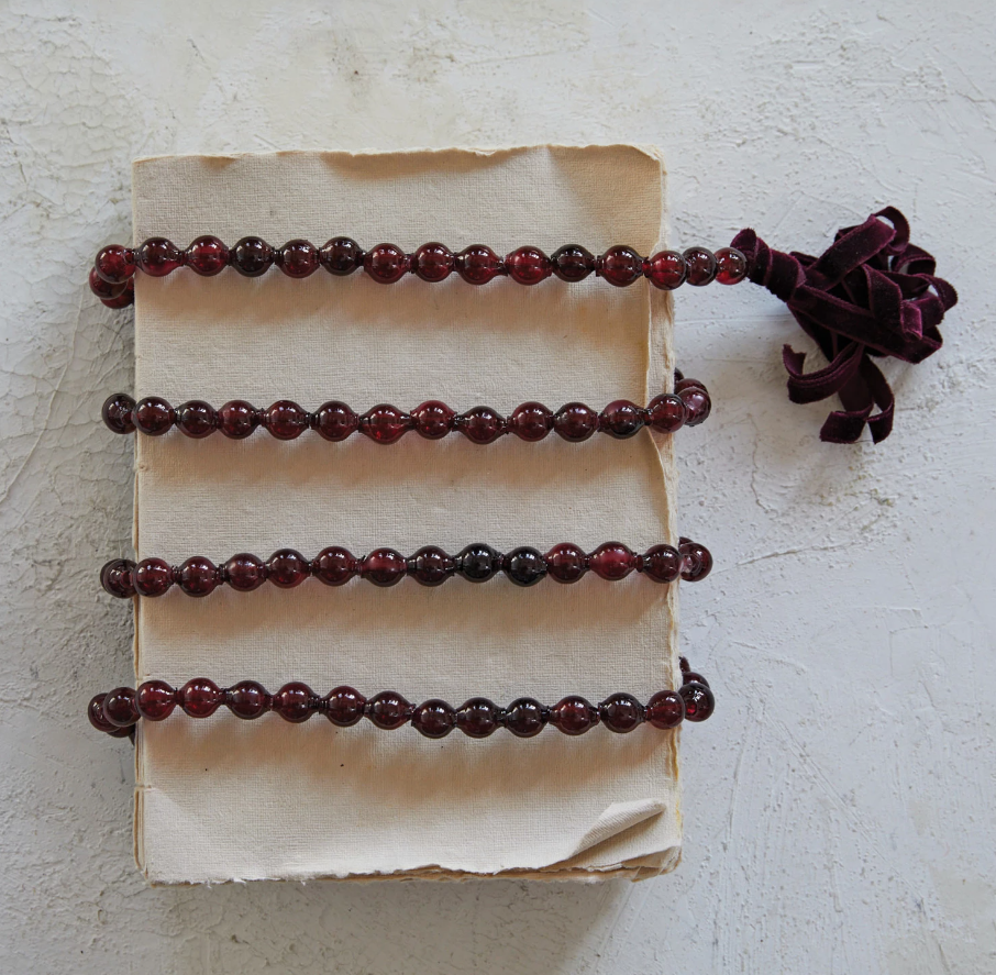 Burgundy Glass Bead Garland w/ Cotton Tassels