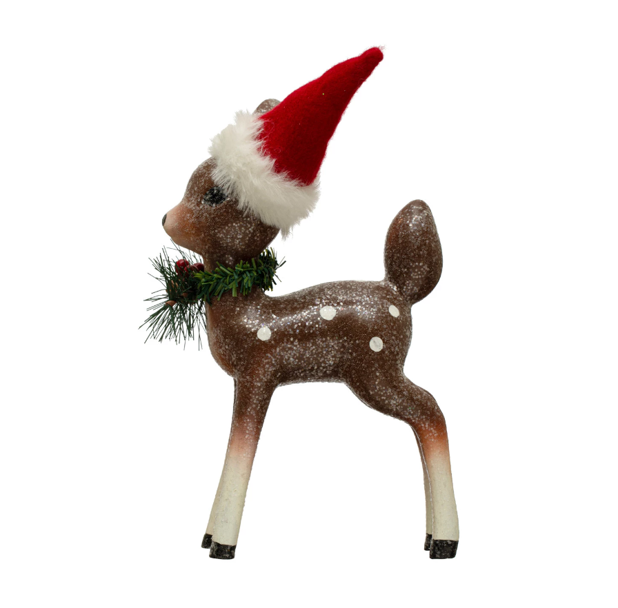 Resin Fawn w/ Santa Hat
