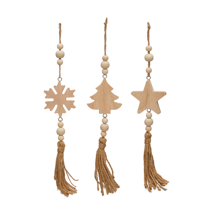 Oak Wood Beads Ornament w/ Seasonal Icon