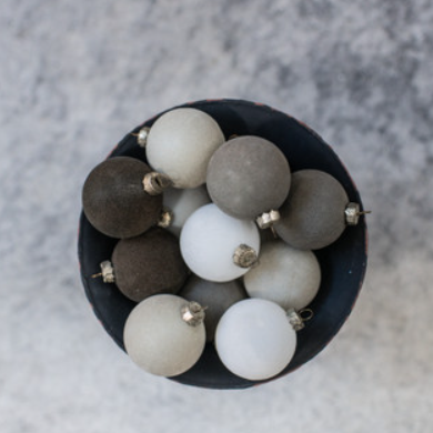 Set of 12 - 1.75" Grey Flocked Ornaments