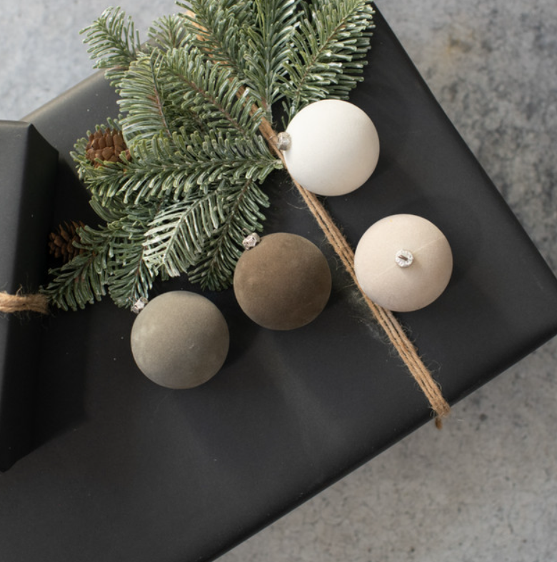 Set of 4 - 2.5" Grey Flocked Ornaments