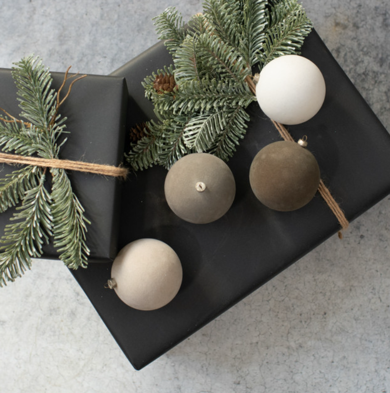 Set of 4 - 3.25" Taupe Flocked Ornaments