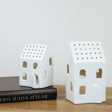 Set of 2 Holiday Tea Light Houses