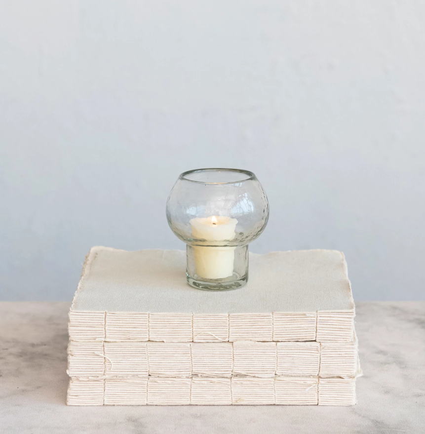 Recycled Glass Footed Votive Holder