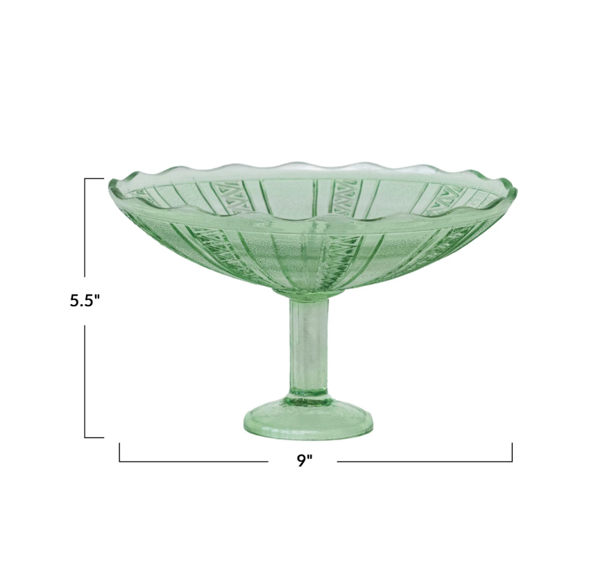 Green Glass Footed Bowl