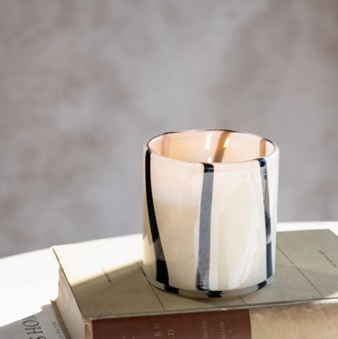 Cream and Black Stripe Candle Hurricane