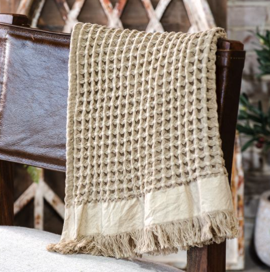 Khaki Waffle Weave Throw