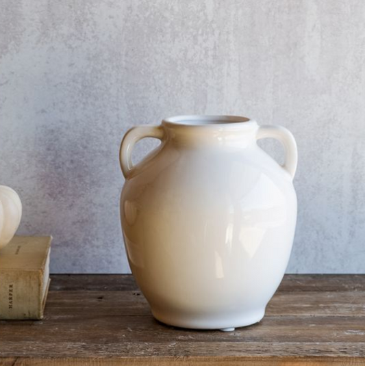 Lauren White Handled Vase