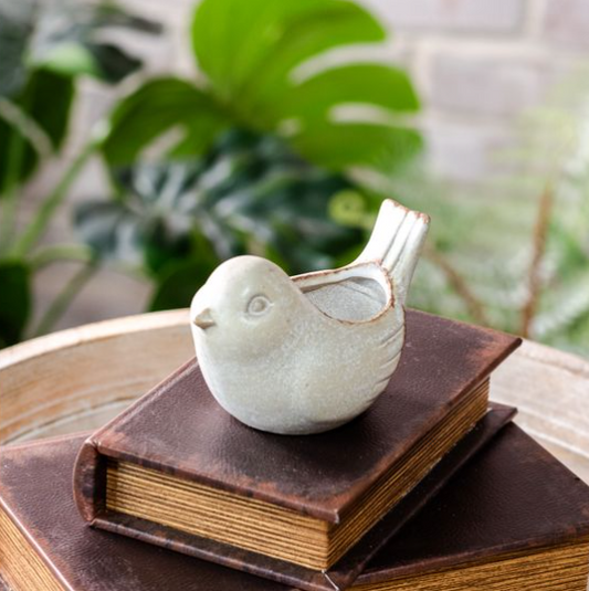 White Wash Bird Bird Planter