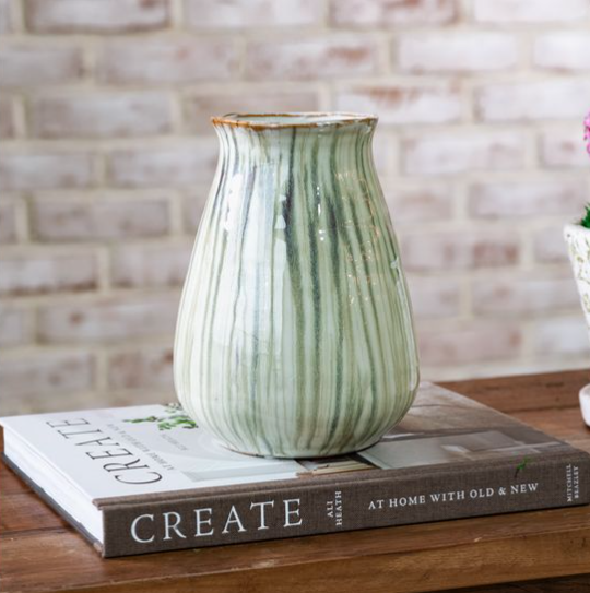 Green Stripe Glazed Vase