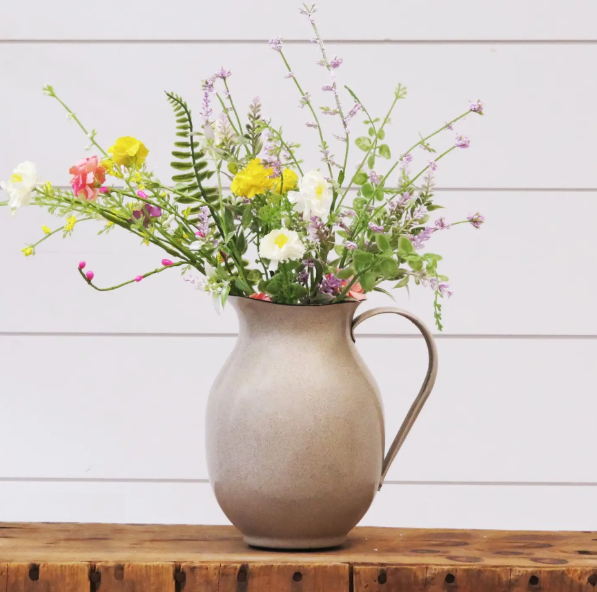 Tan Speckled Enameled Pitcher
