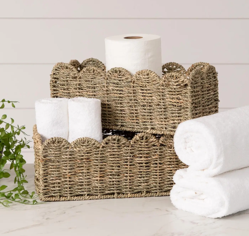 Scalloped Rectangle Seagrass Baskets - 2 Sizes
