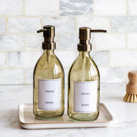 Colored Glass Hand and Dish Soap Pumps- Set of 2