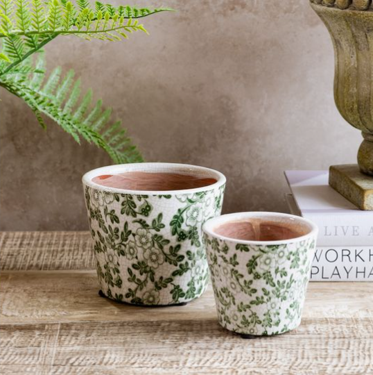 Green Blossom Flower Pots- 2 Sizes