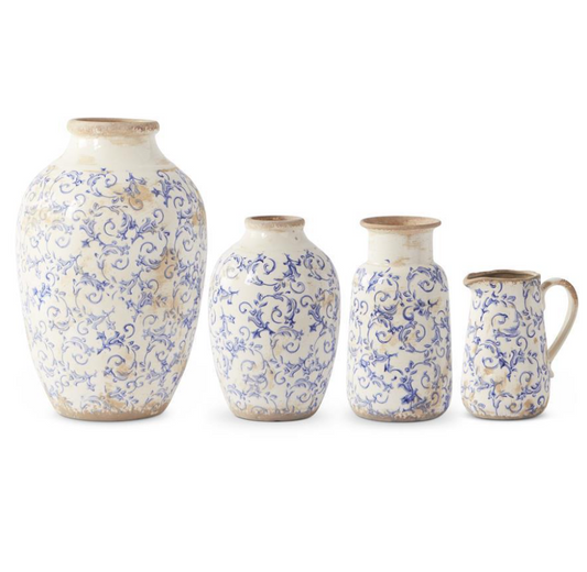 Vintage Blue and White Ceramic Vases - 4 Sizes