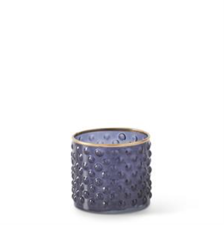Blue Glass Hobnail Hurricanes with Gold Rim - 3 Sizes