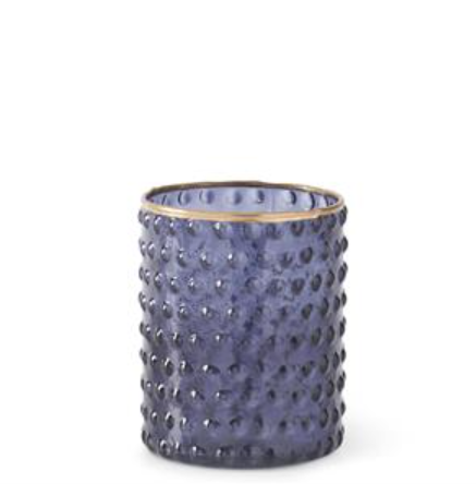 Blue Glass Hobnail Hurricanes with Gold Rim - 3 Sizes