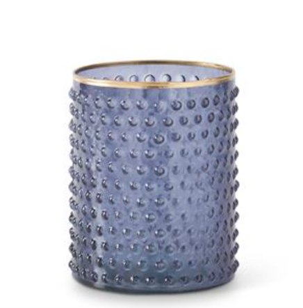 Blue Glass Hobnail Hurricanes with Gold Rim - 3 Sizes