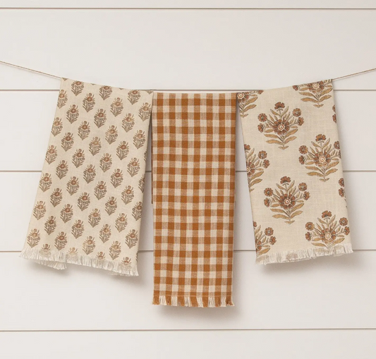 Terra Cotta Block Print Tea Towels - 3 Styles