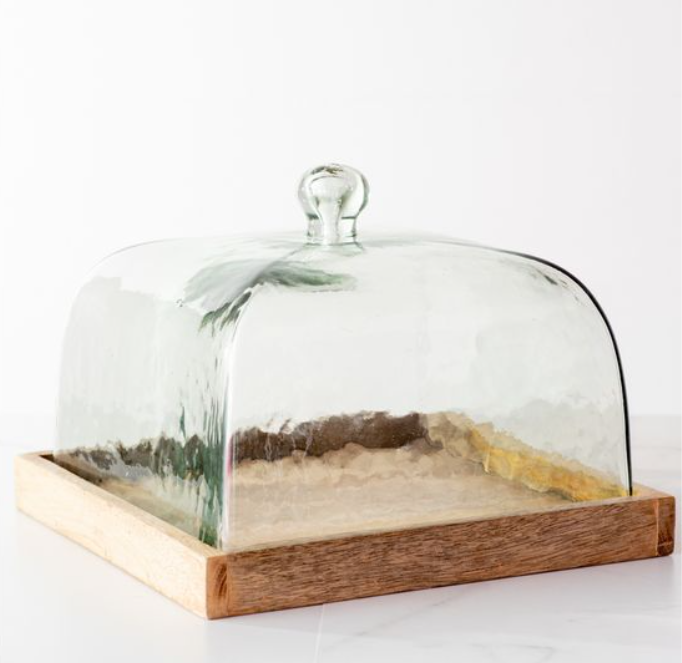 Chandler Square Glass Cloche with Wood Base
