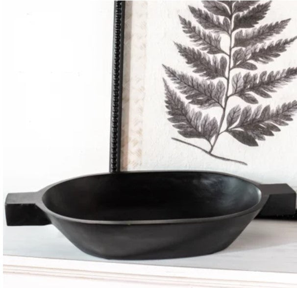 Black Wood Bowl with Handles