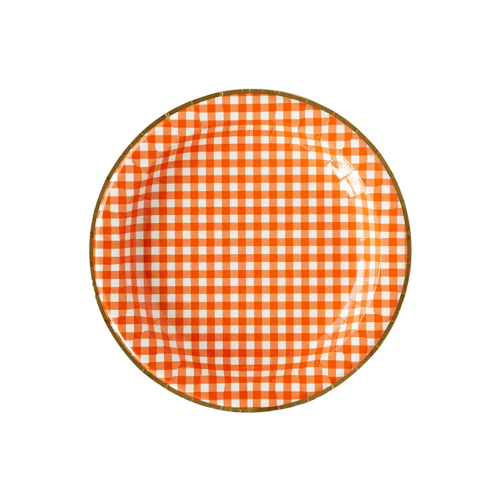Harvest Orange Gingham Check Paper Plates