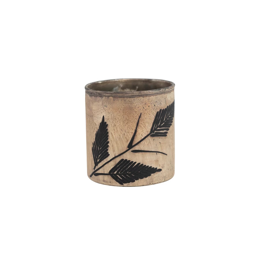Flocked Leaves Candle Holder - Small