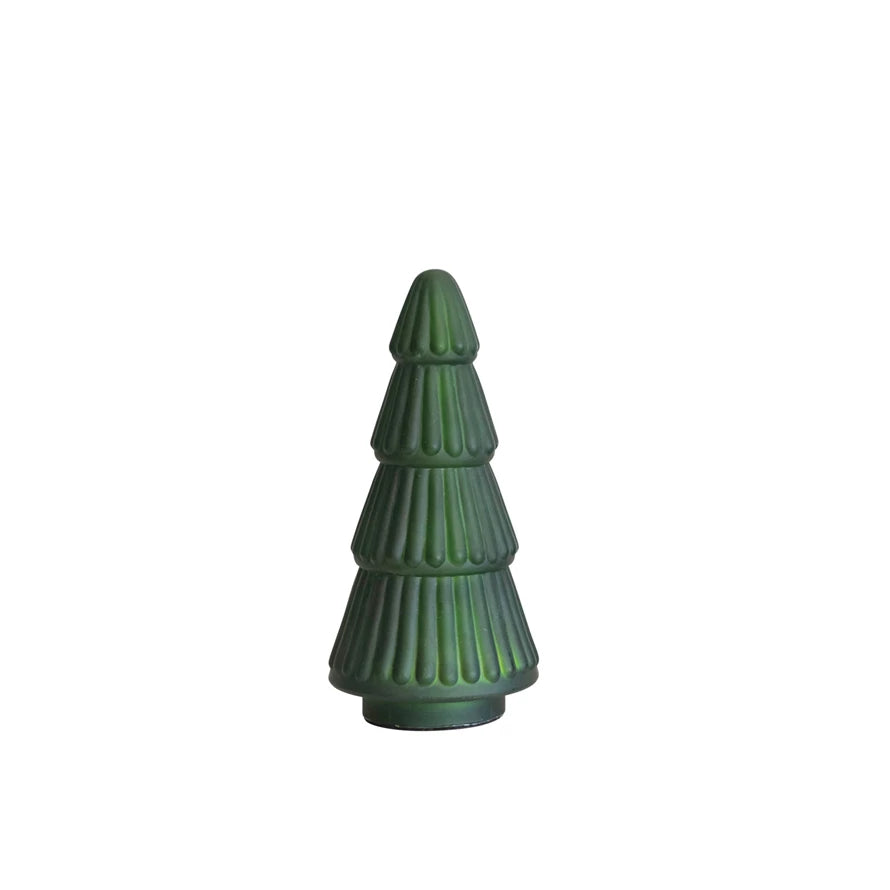 Matte Green Embossed Mercury Glass Tree - Small