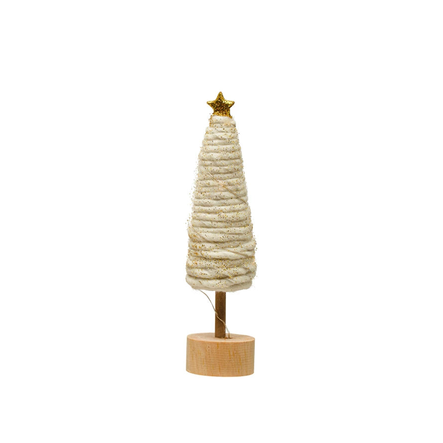 Gold and Wool Tree with Lights - Short