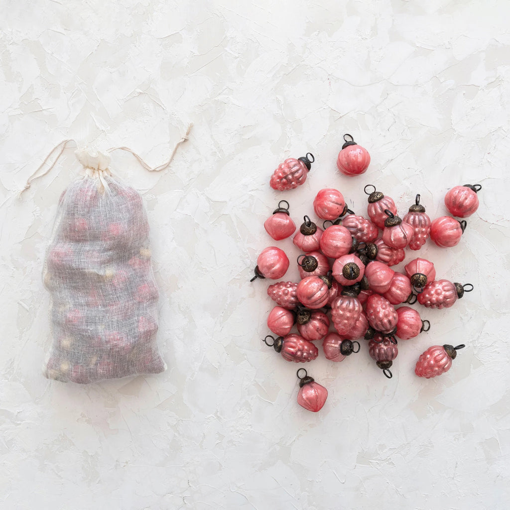Pink Embossed Mercury Glass Ornaments - Set of 36